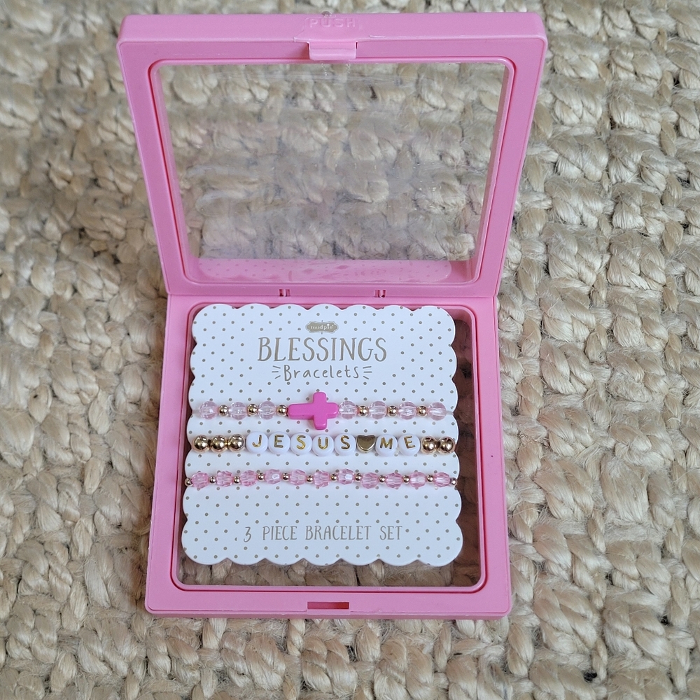 Blessing Bracelets Cross Pink Gold Beaded Jesus Loves Me stretch - Picture 5 of 8